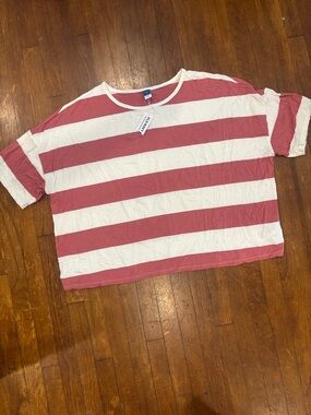 Old Navy Pink and White Wide Stripe Short Sleeve Tee